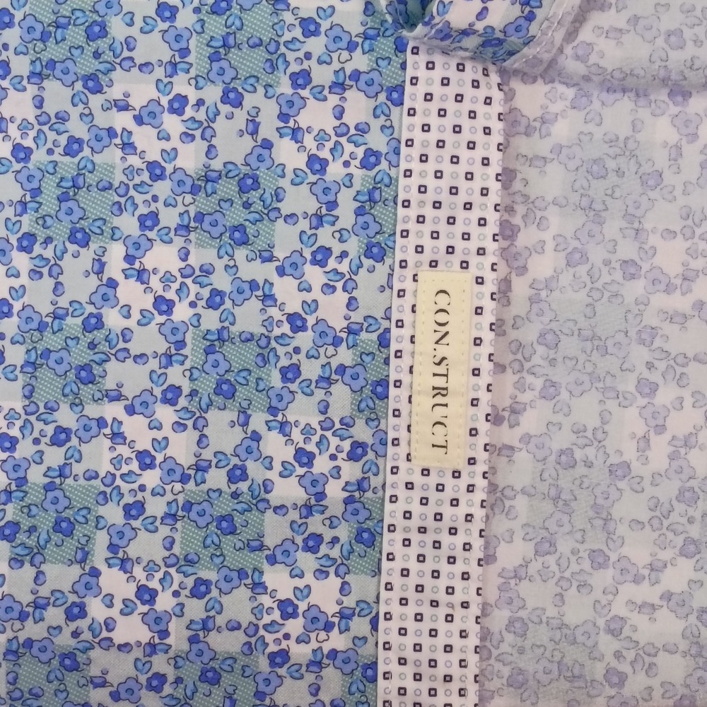 ConStruct Mens Blue White Floral Print Short Sleeve Stretch Button Down Shirt L - Picture 11 of 12